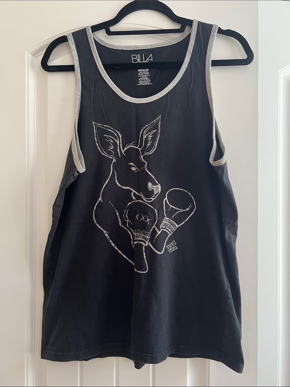 Y2K Billabong Boxing Kangaroo Ringer Tank Top Black Retro Surf Skate Size Med